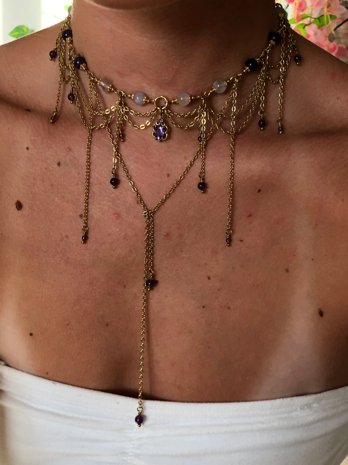 Collier "Christine" Améthyste lavande & Améthyste foncée