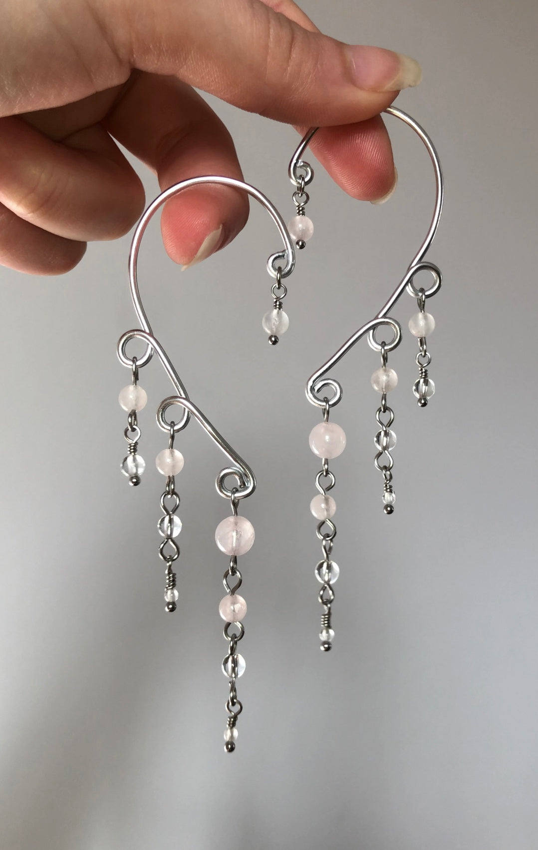 Manchettes d’oreilles Quartz rose & Cristal de roche
