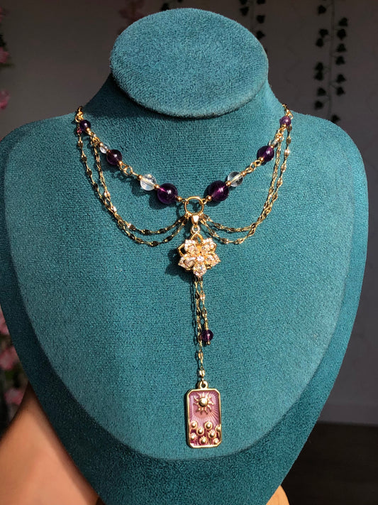 Collier « Raiponce » Améthyste & Cristal de roche