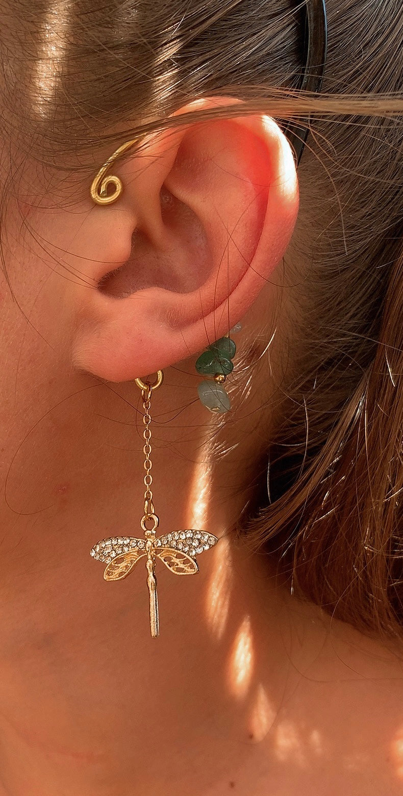 Manchettes oreilles Libellules & Aventurine verte