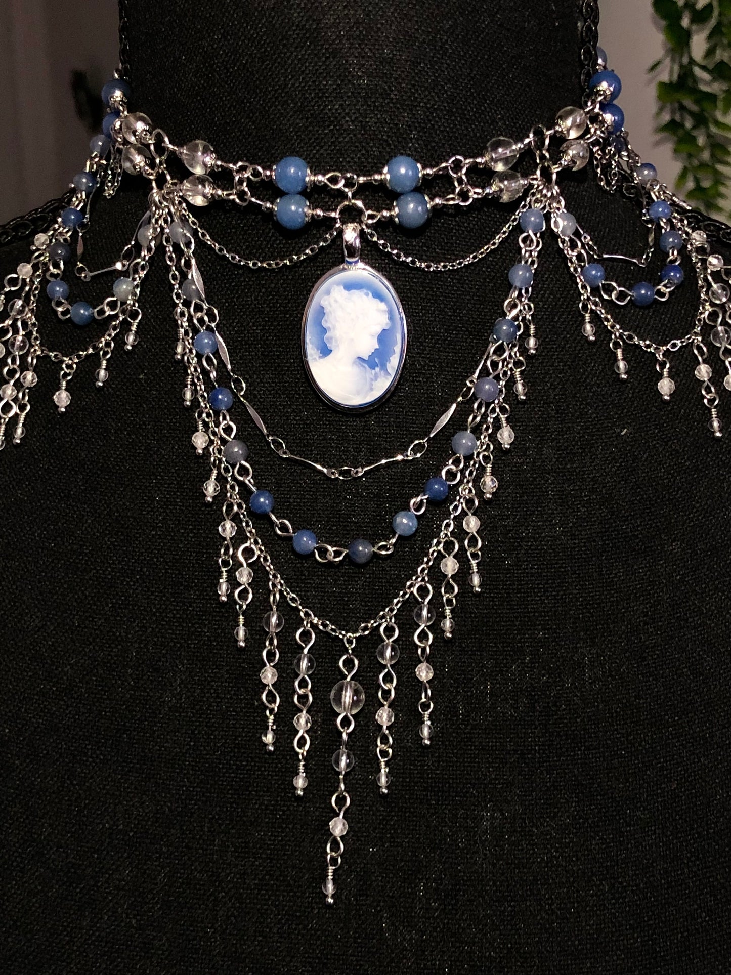 Collier Aventurine bleue & Cristal de roche