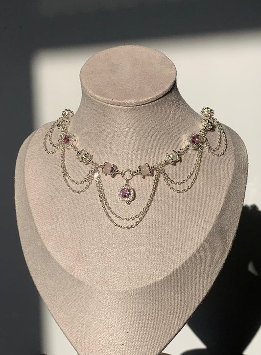 Collier « Douce promesse »quartz rose & perles nacrées