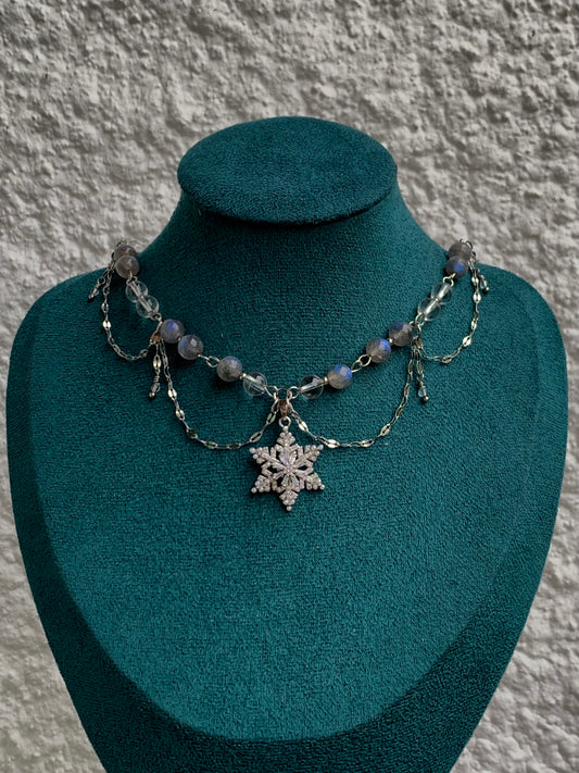 Collier « Elsa » Labradorite & Cristal de roche Fleur rotative