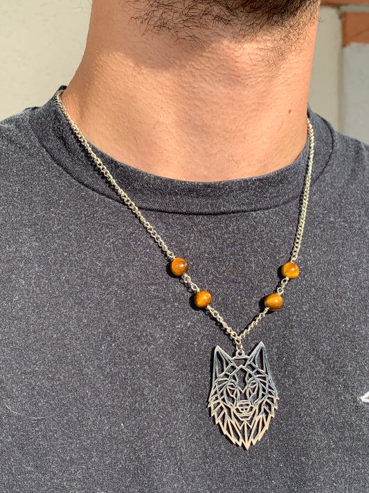 Collier Unisex Loup & Œil de Tigre