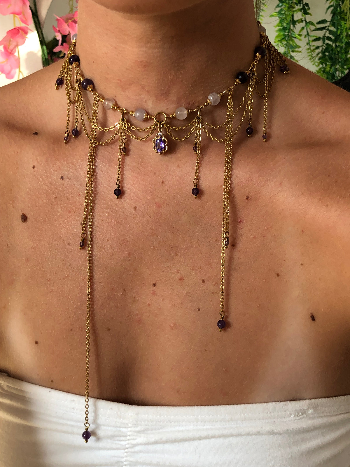 Collier "Christine" Améthyste lavande & Améthyste foncée
