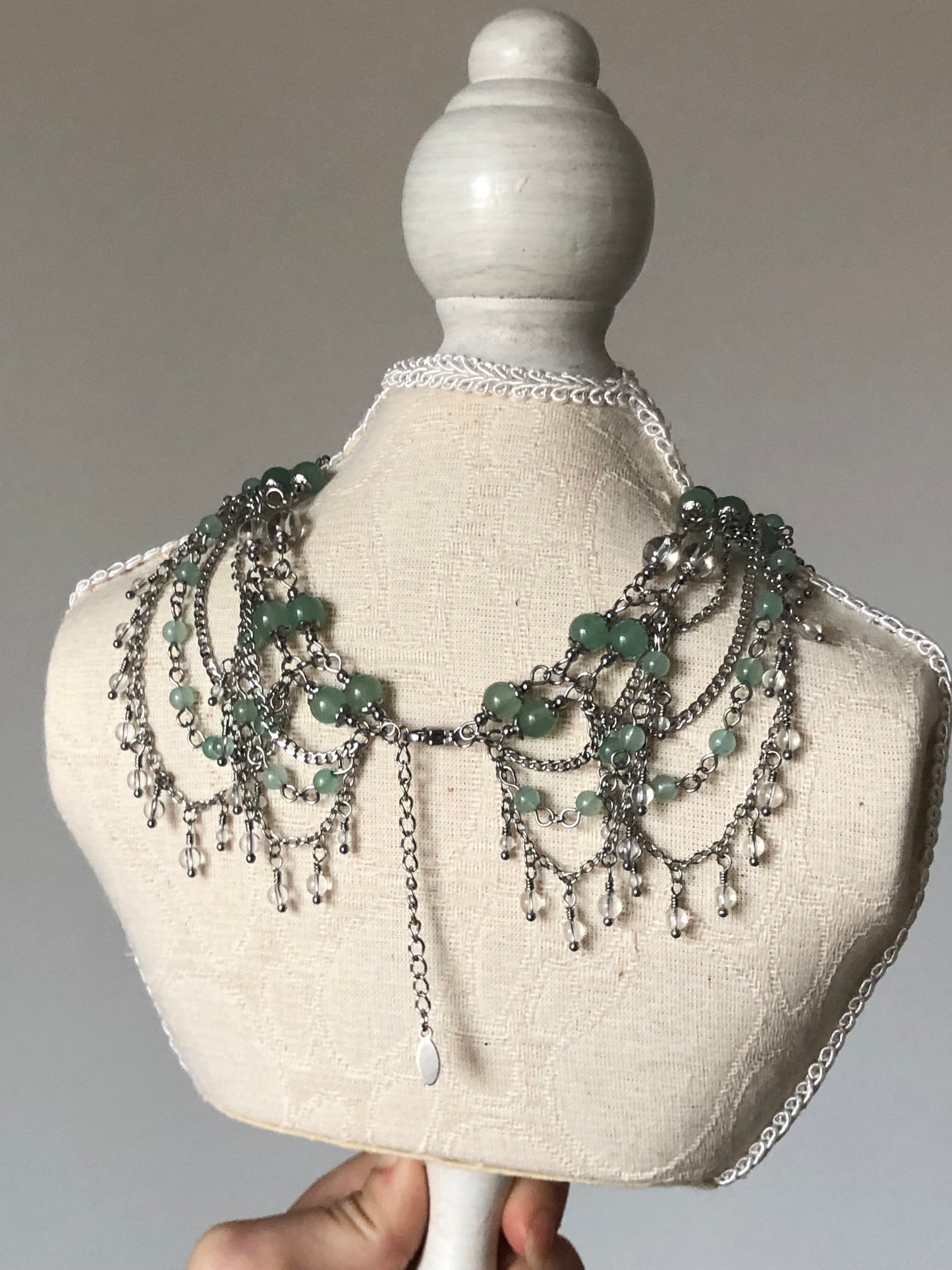 Collier « Irène » Aventurine verte & Cristal de roche