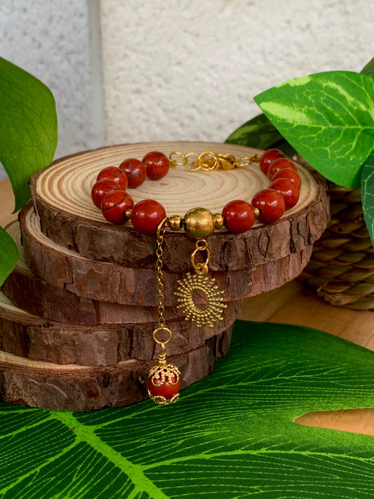 Bracelet « Énergie » doré Jaspe rouge & Soleil