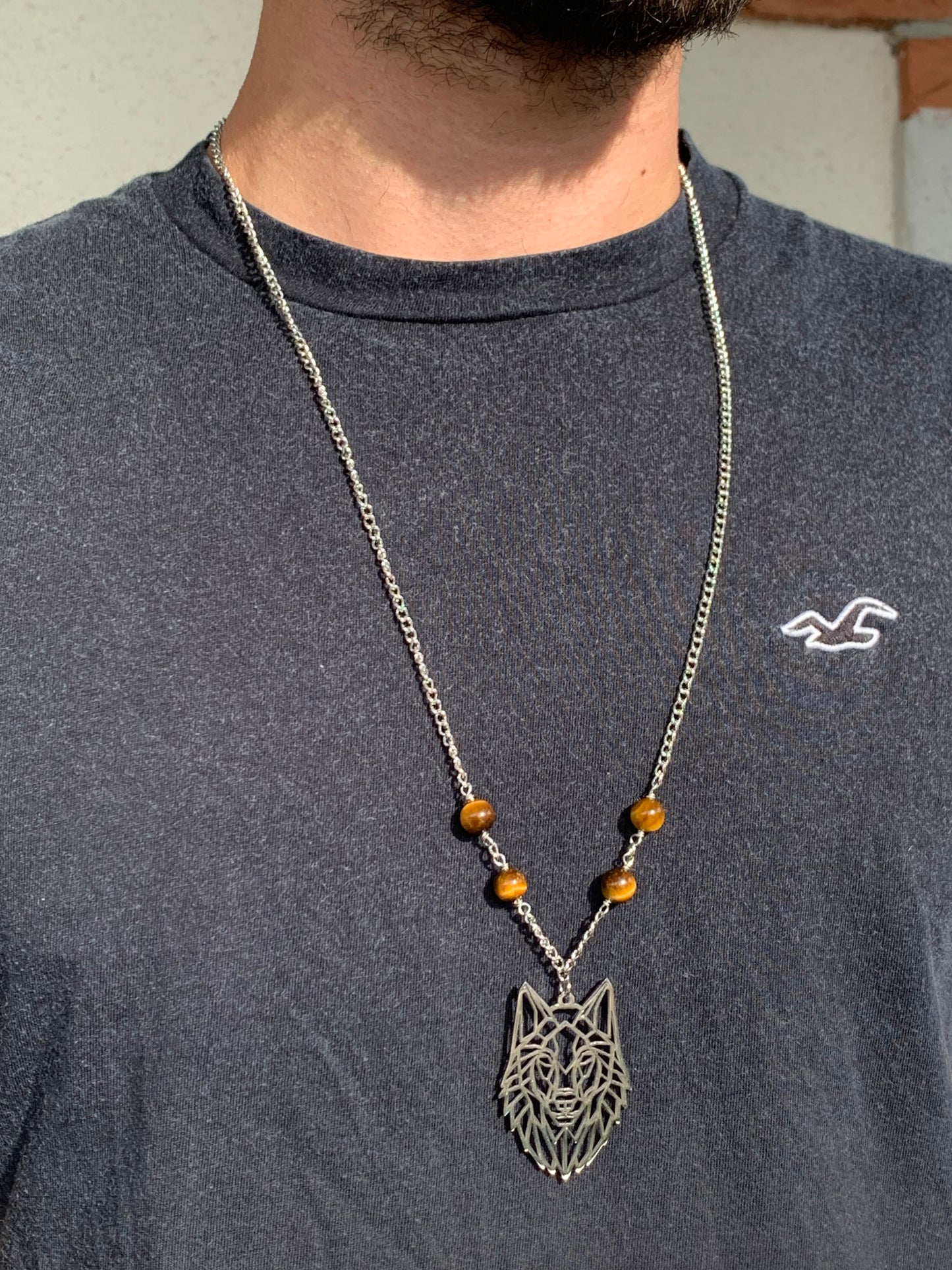 Collier Unisex Loup & Œil de Tigre