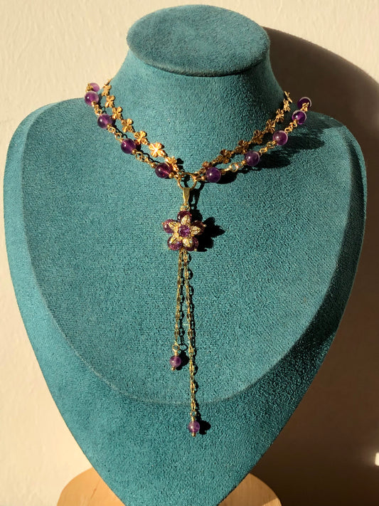 Collier « Tiffany » Fleur rotative & Améthyste