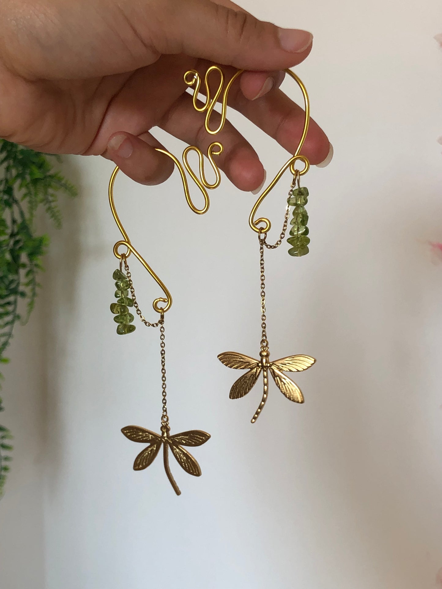 Manchettes d’oreilles Libellules & Péridot