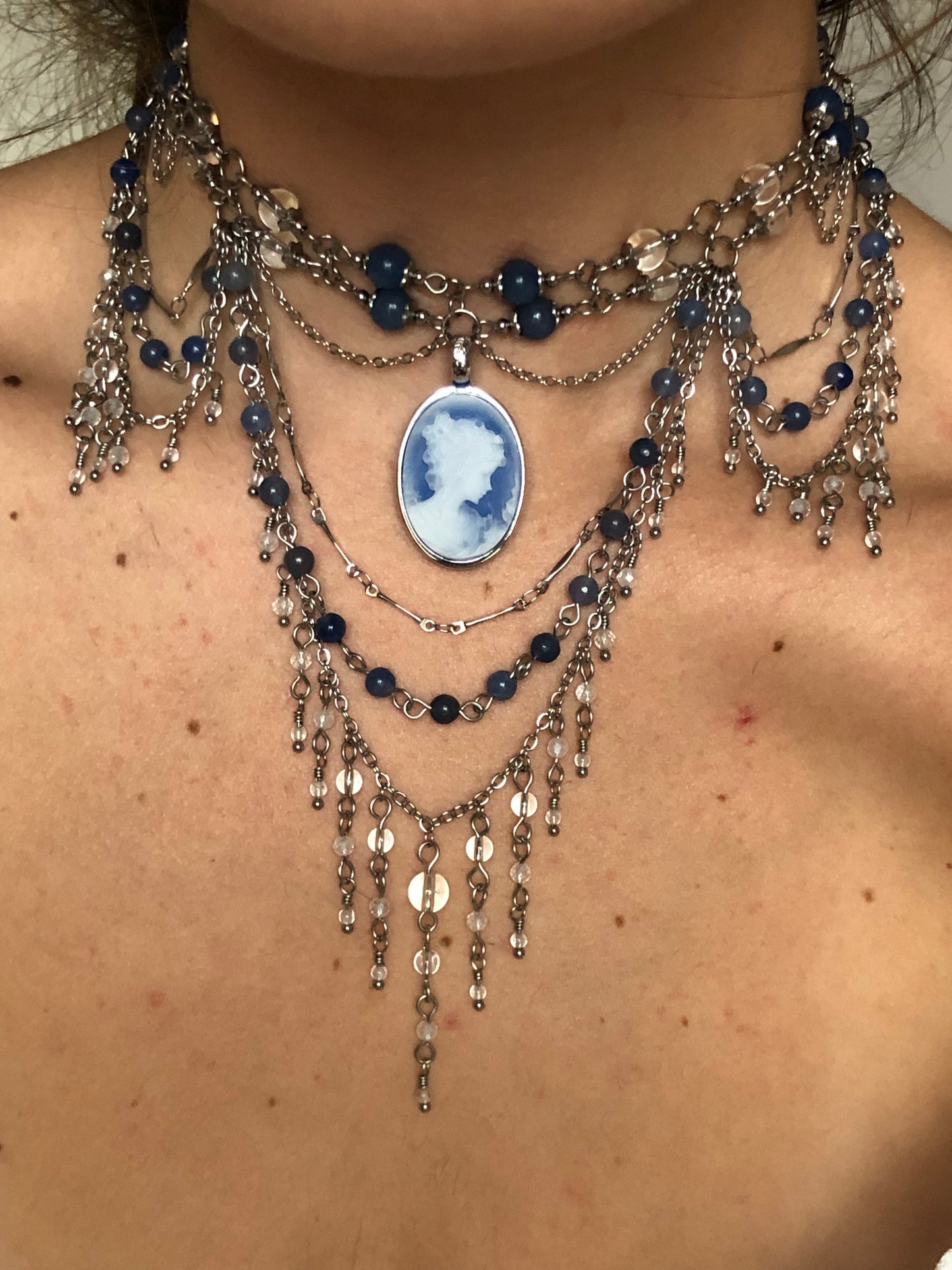 Collier Aventurine bleue & Cristal de roche