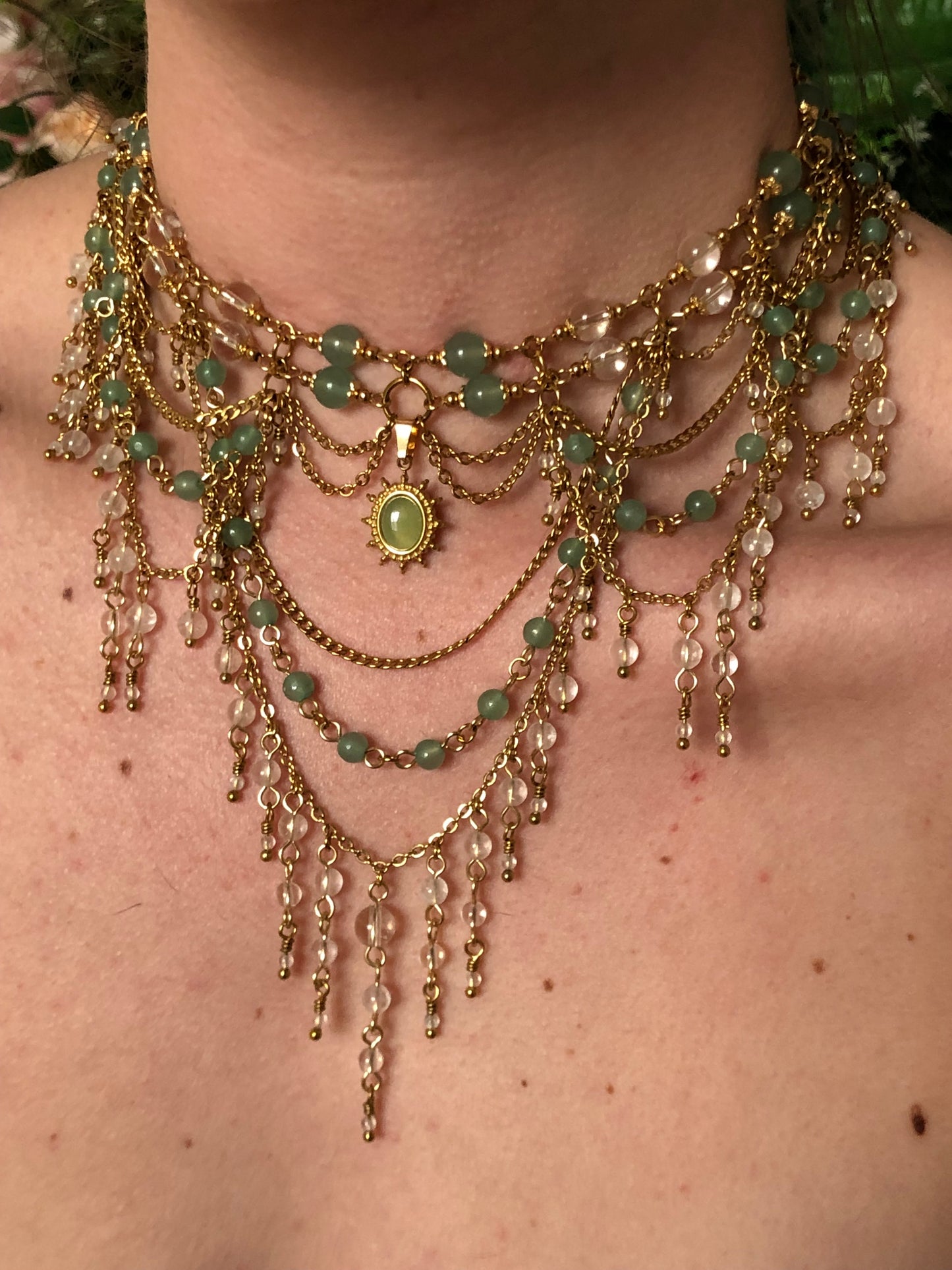 Collier "Divine" Aventurine verte & Cristal de roche