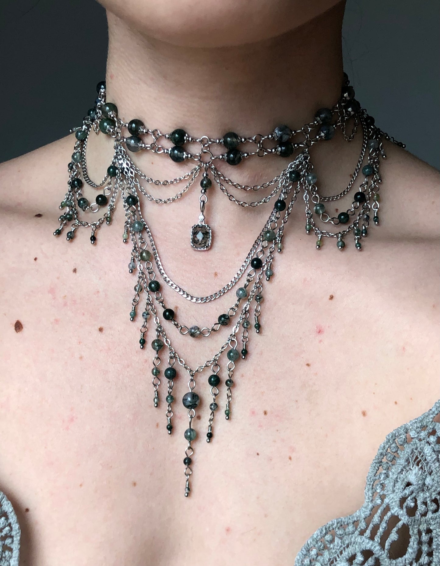 Collier « Déméter » Agate mousse