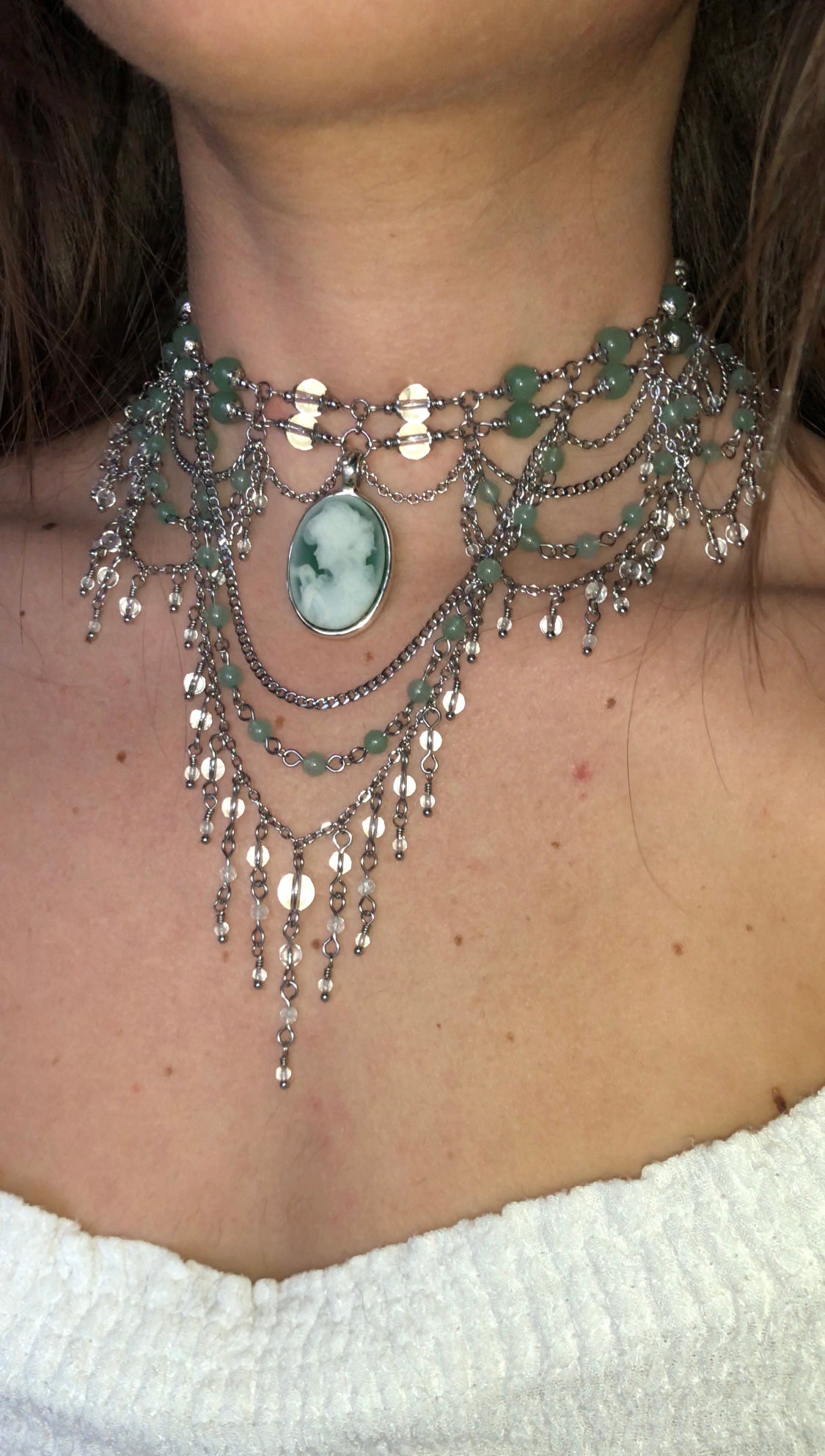 Collier « Irène » Aventurine verte & Cristal de roche