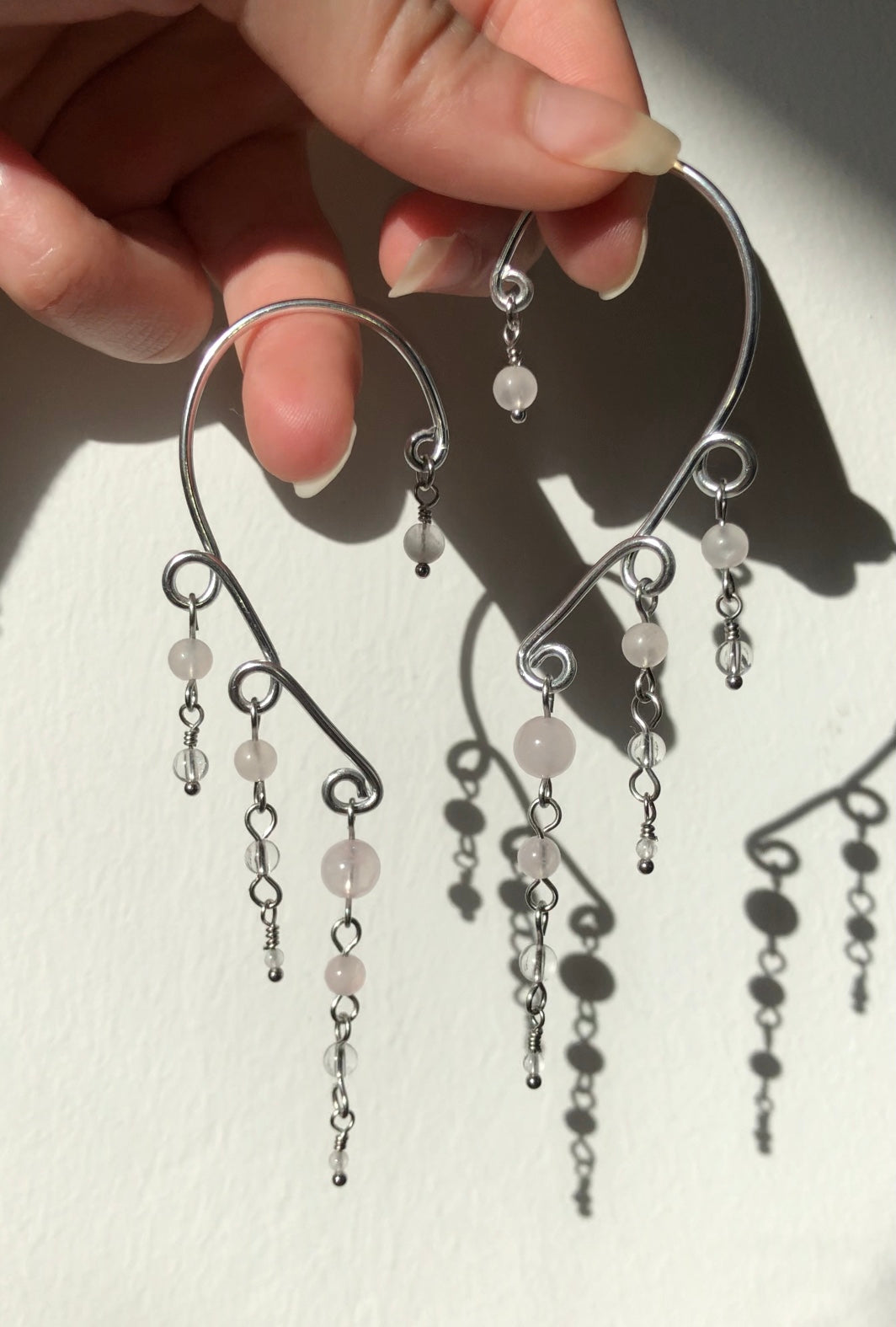 Manchettes d’oreilles Quartz rose & Cristal de roche