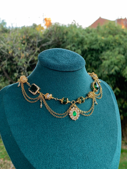 Collier « Esmeralda » plaqué or, Aventurine verte étoilé