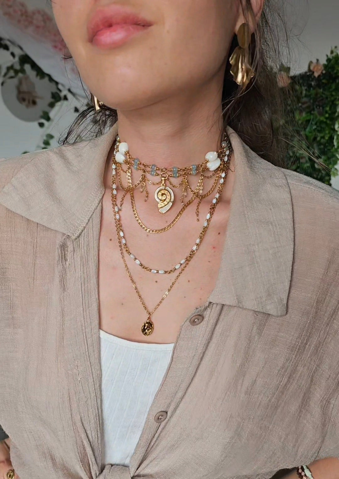 Collier "Ariel" Aigue-marine & perles nacrés
