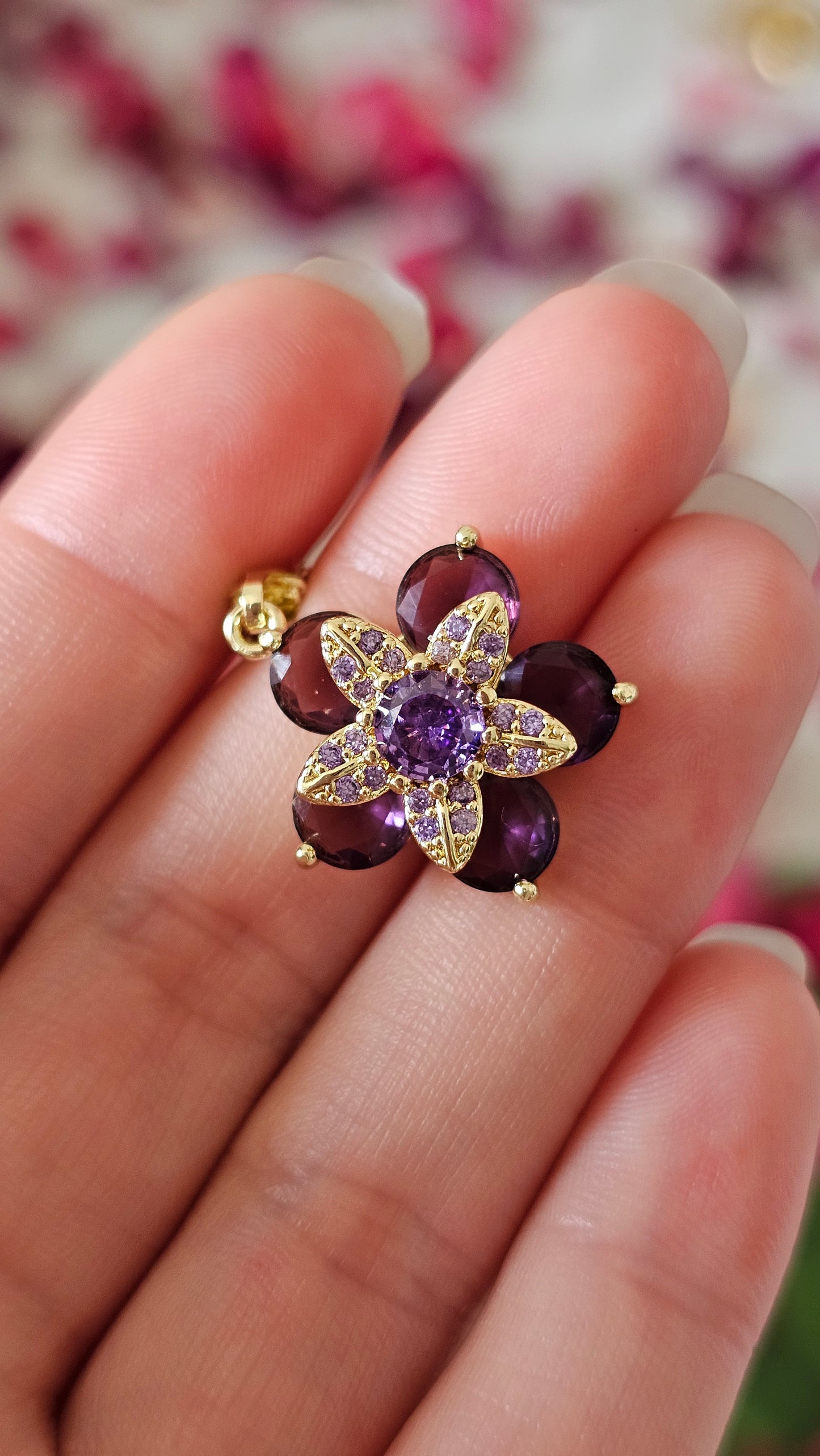 Collier « Tiffany » Fleur rotative & Améthyste