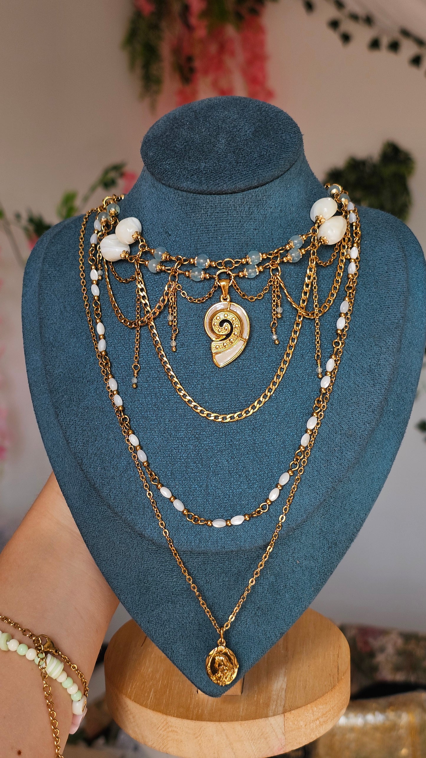 Collier "Ariel" Aigue-marine & perles nacrés