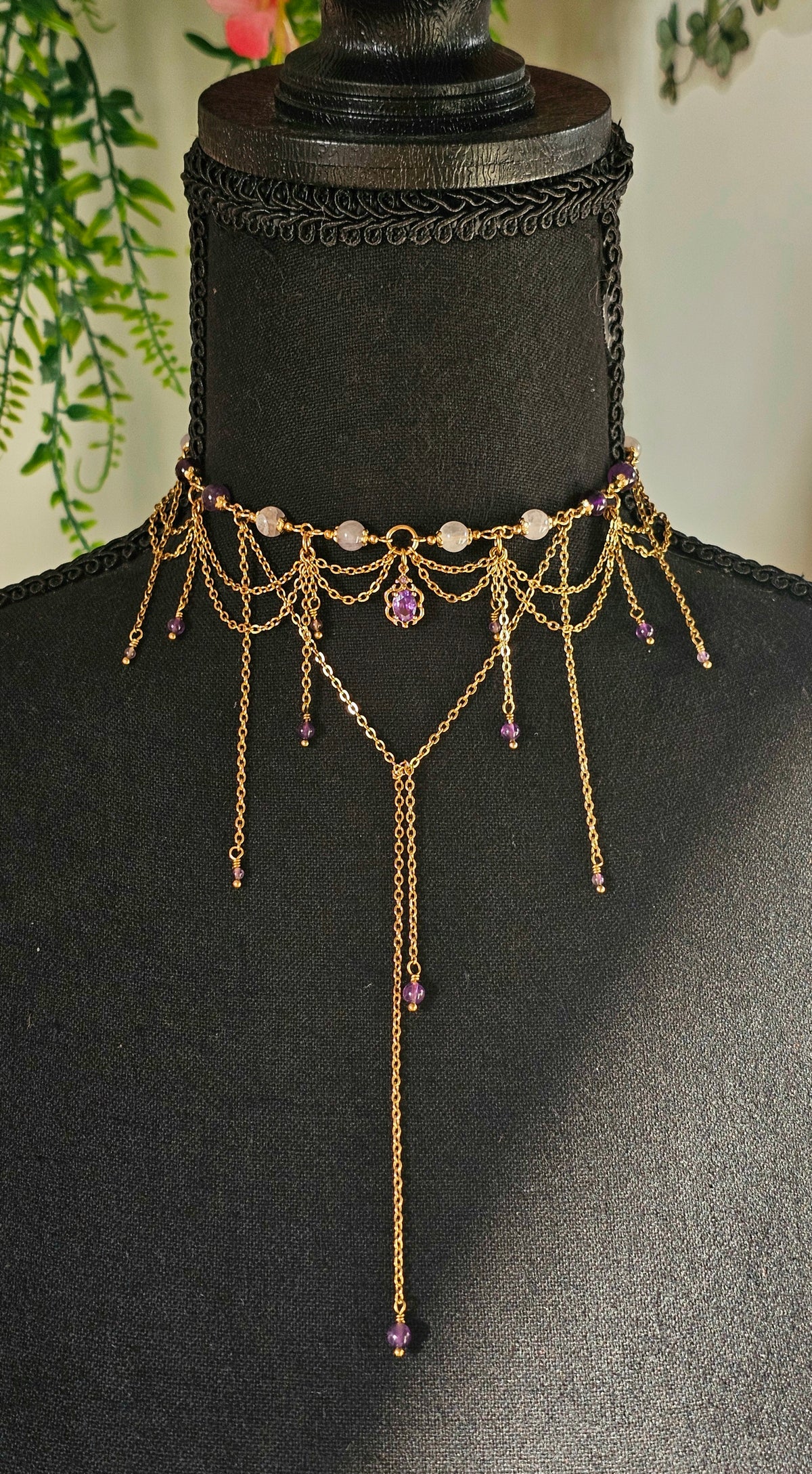 Collier "Christine" Améthyste lavande & Améthyste foncée