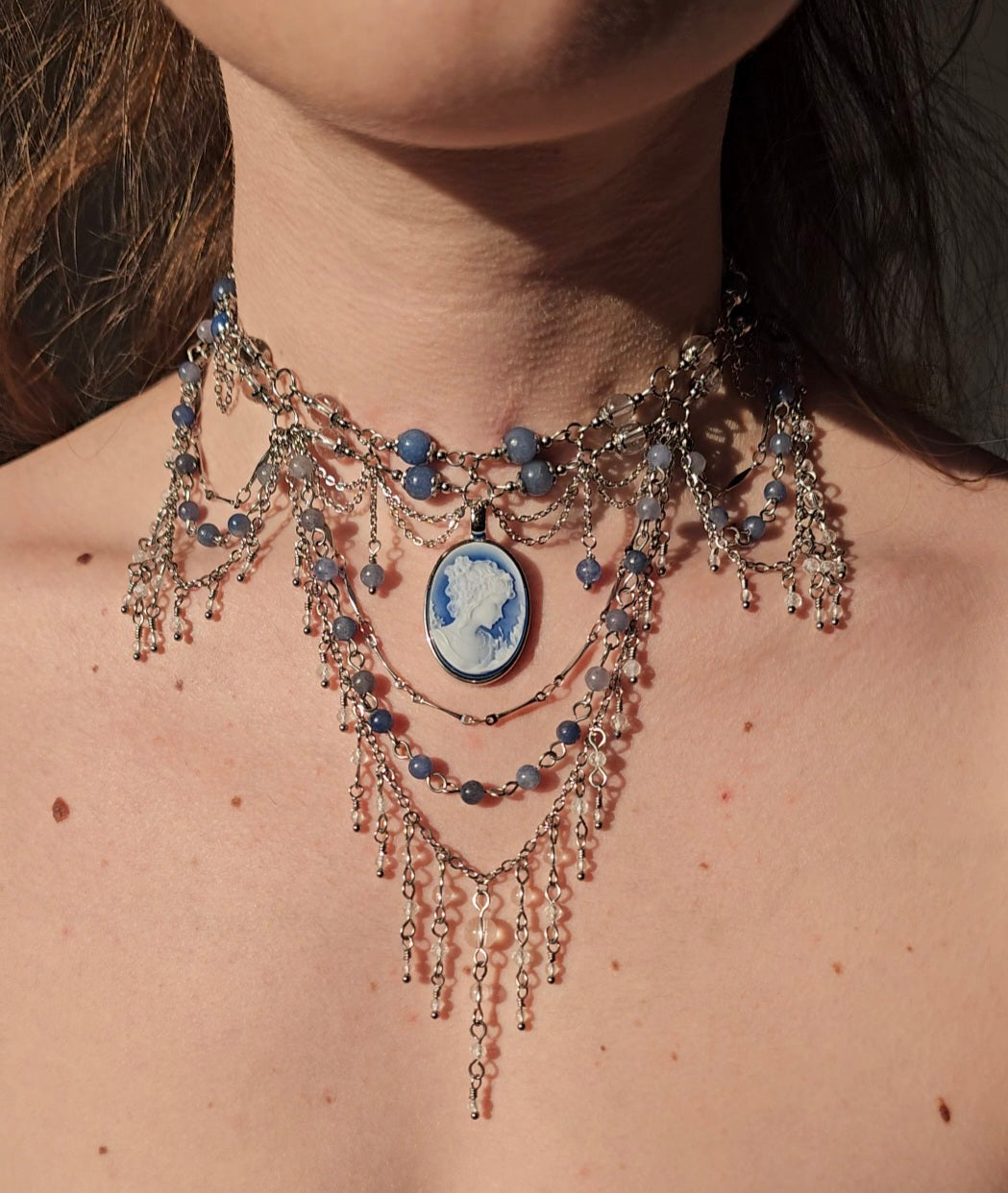 Collier « Anne » Aventurine bleue & Cristal de roche