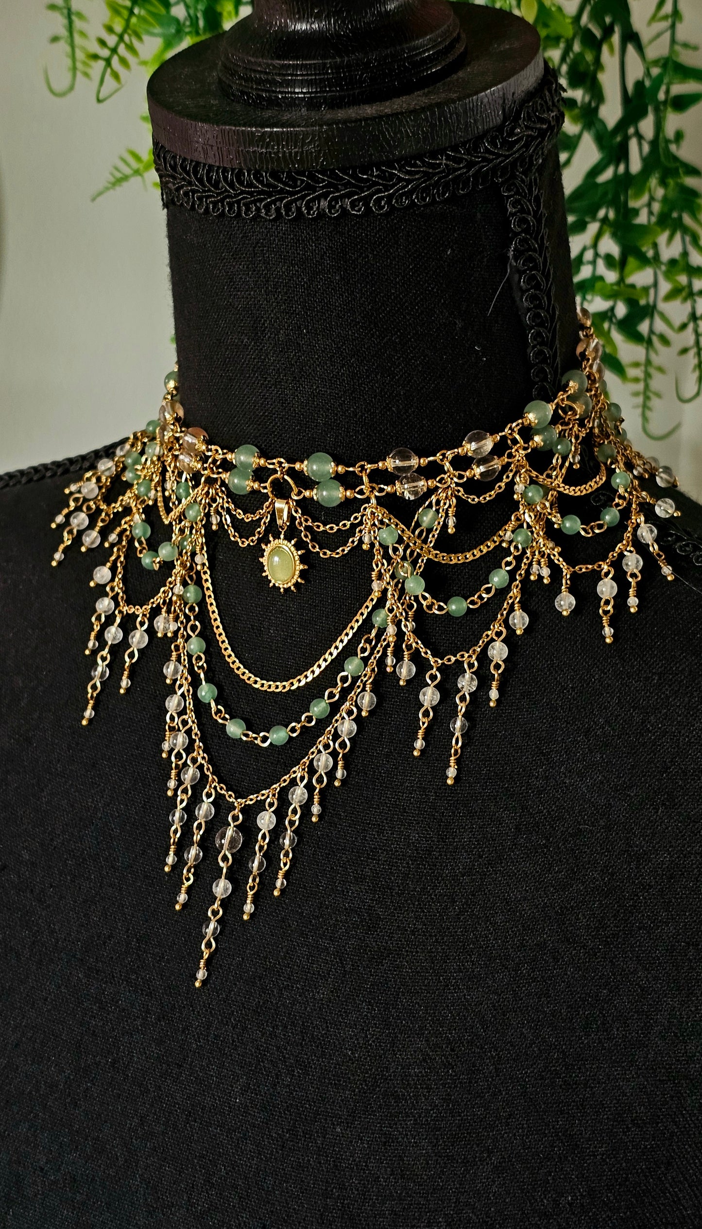 Collier "Divine" Aventurine verte & Cristal de roche
