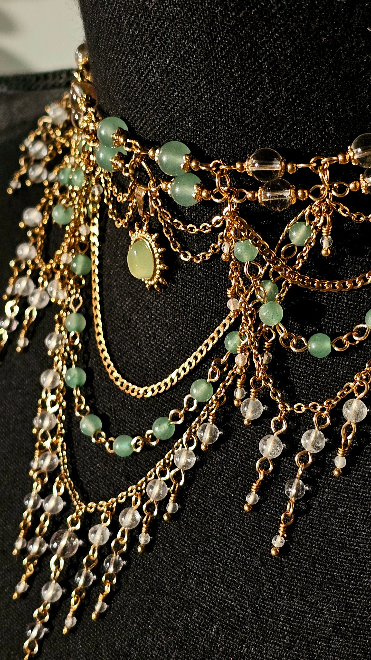 Collier "Divine" Aventurine verte & Cristal de roche