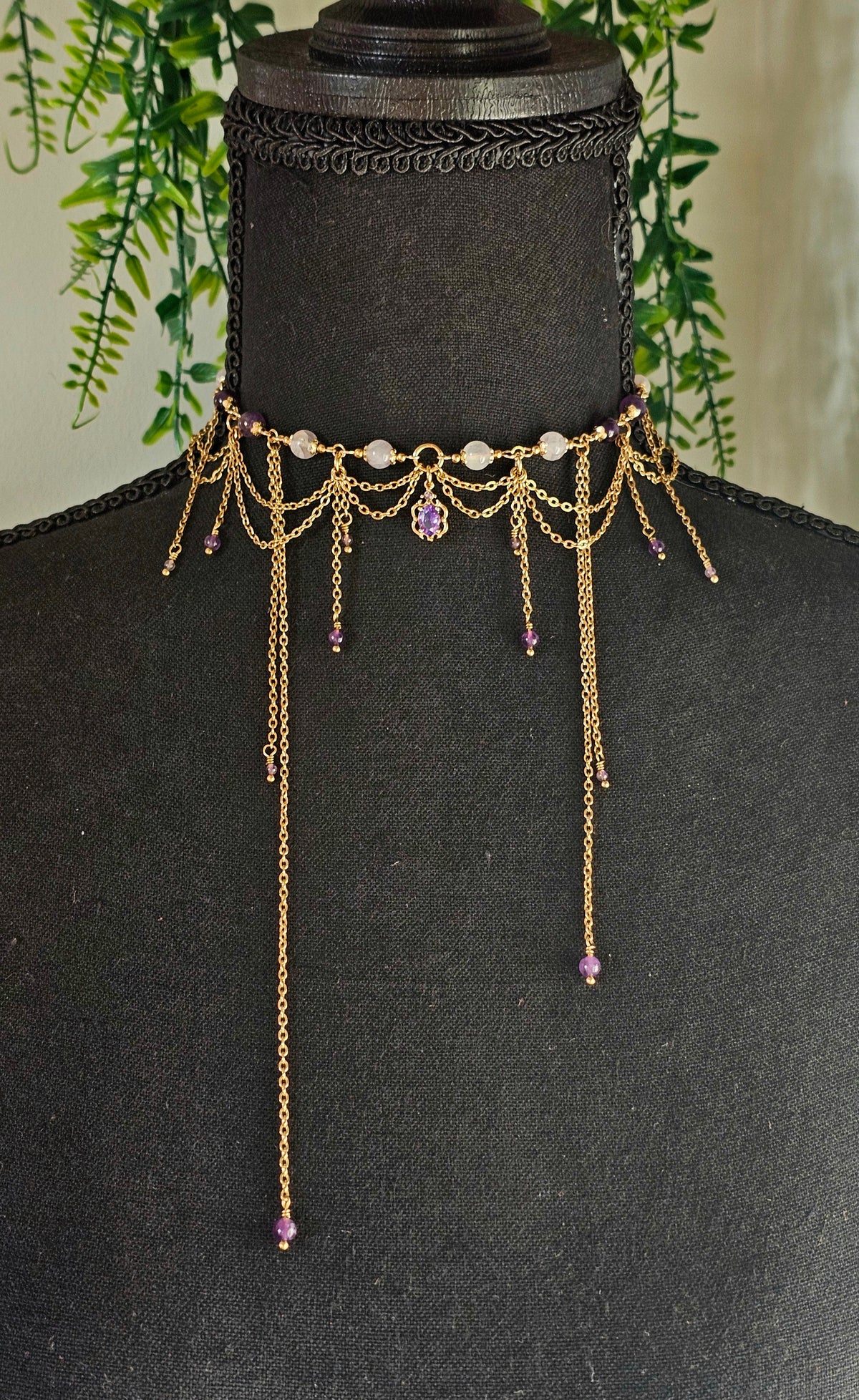Collier "Christine" Améthyste lavande & Améthyste foncée