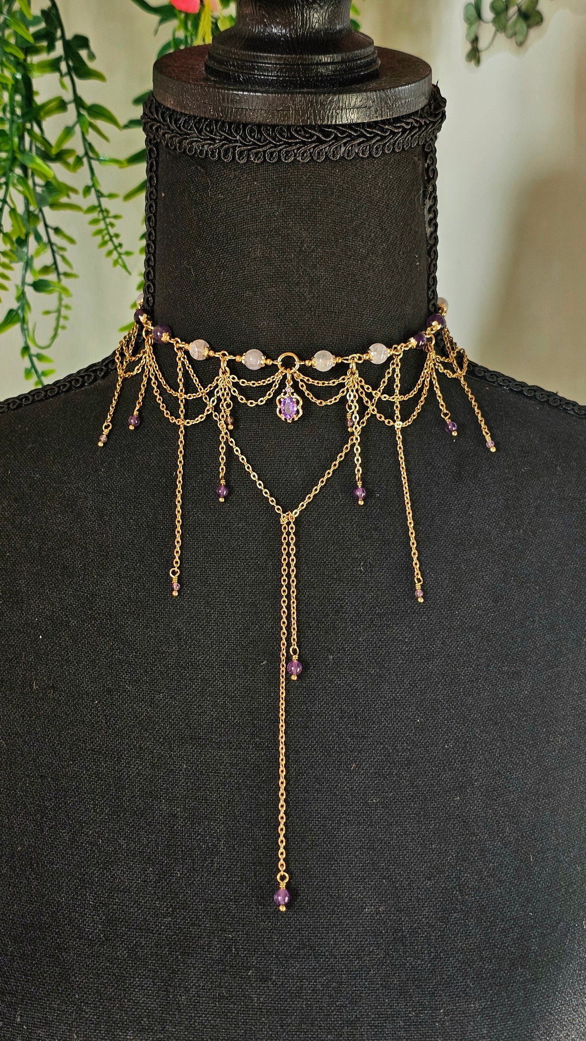 Collier "Christine" Améthyste lavande & Améthyste foncée