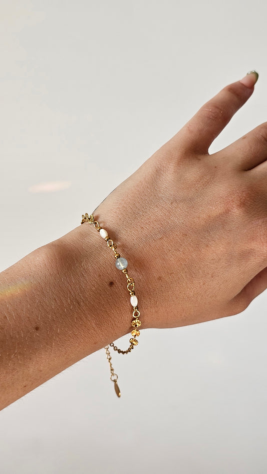 Bracelet Aigue-marine & perles nacrés