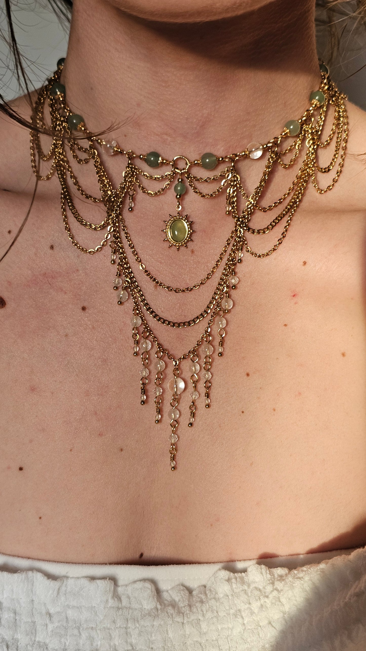 Collier "Divina" Aventurine verte & Cristal de roche