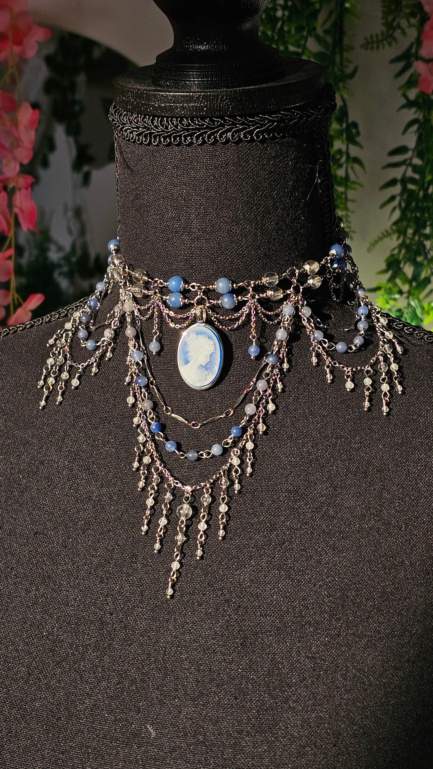 Collier « Anne » Aventurine bleue & Cristal de roche