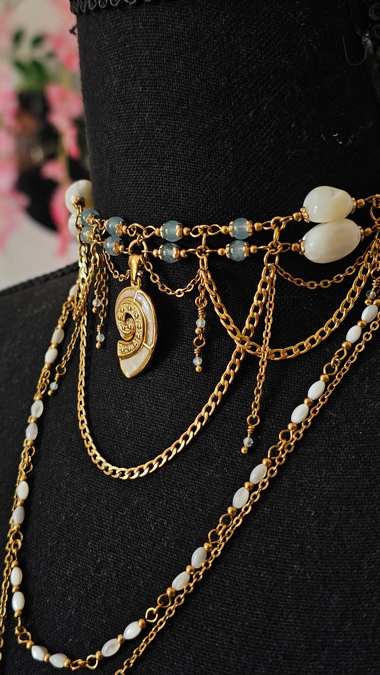 Collier "Ariel" Aigue-marine & perles nacrés