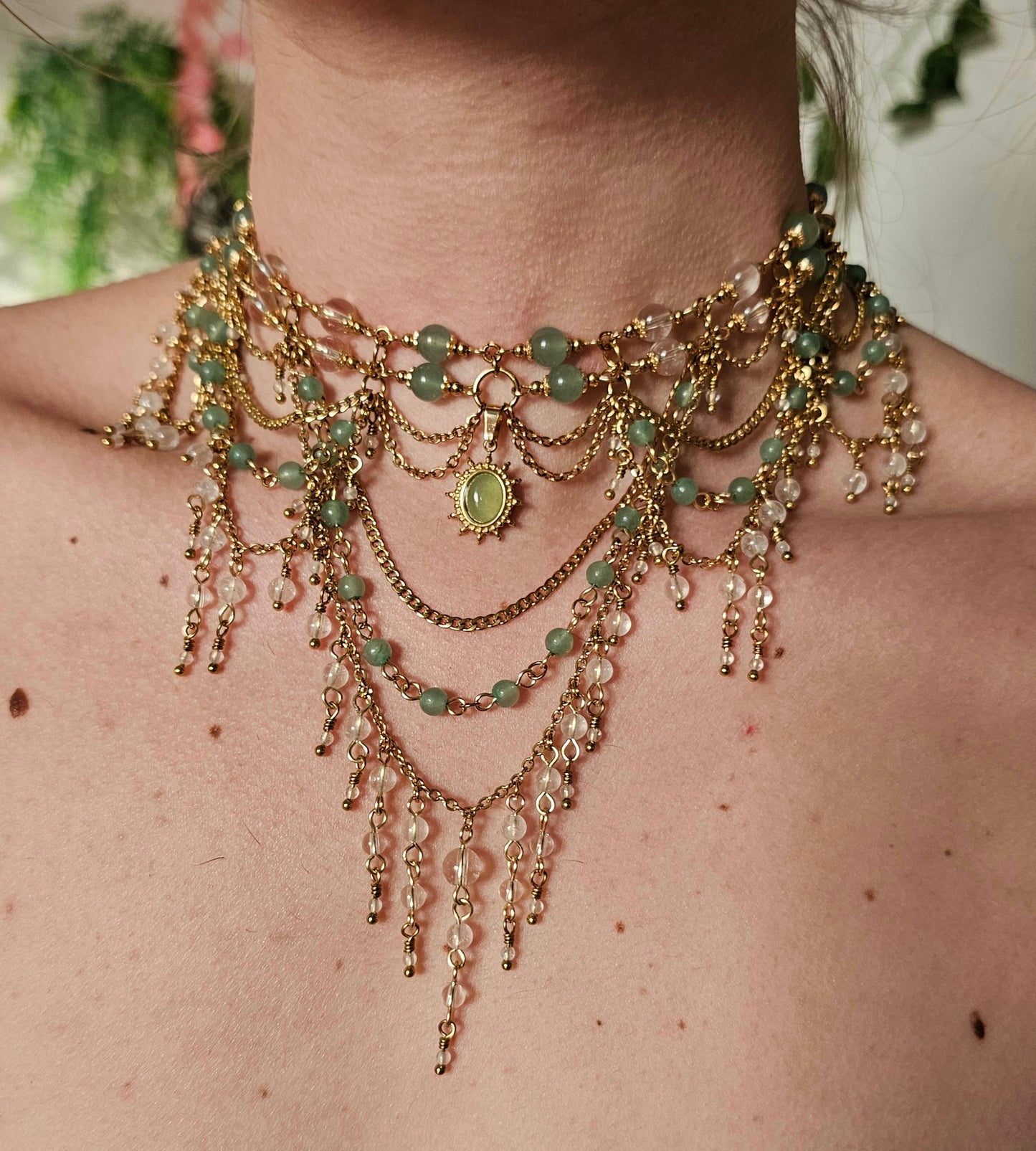 Collier "Divine" Aventurine verte & Cristal de roche