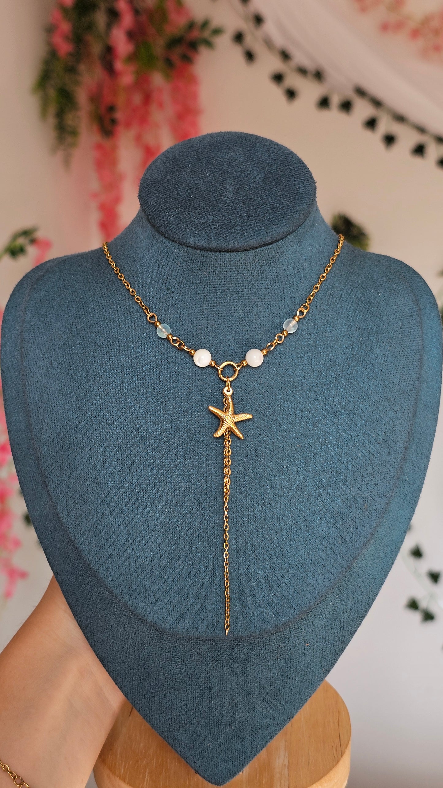 Collier "Océane" Aigue-marine & perles nacrés