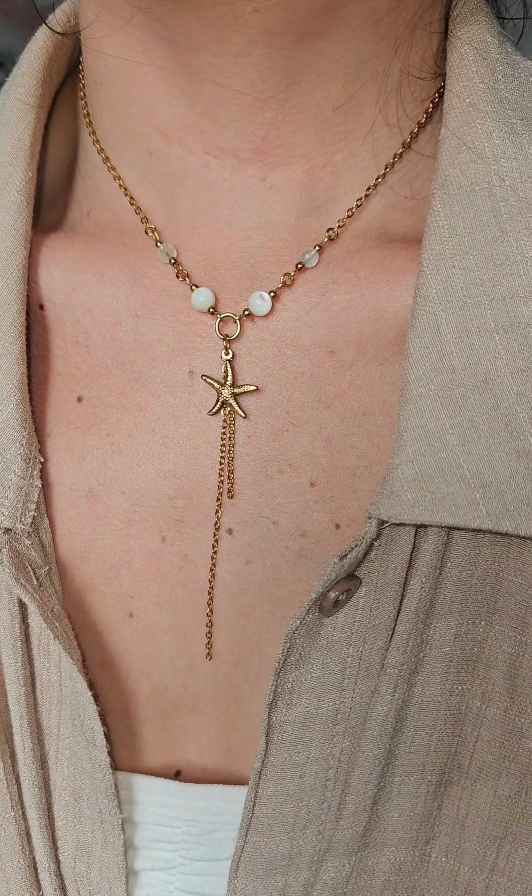 Collier "Océane" Aigue-marine & perles nacrés
