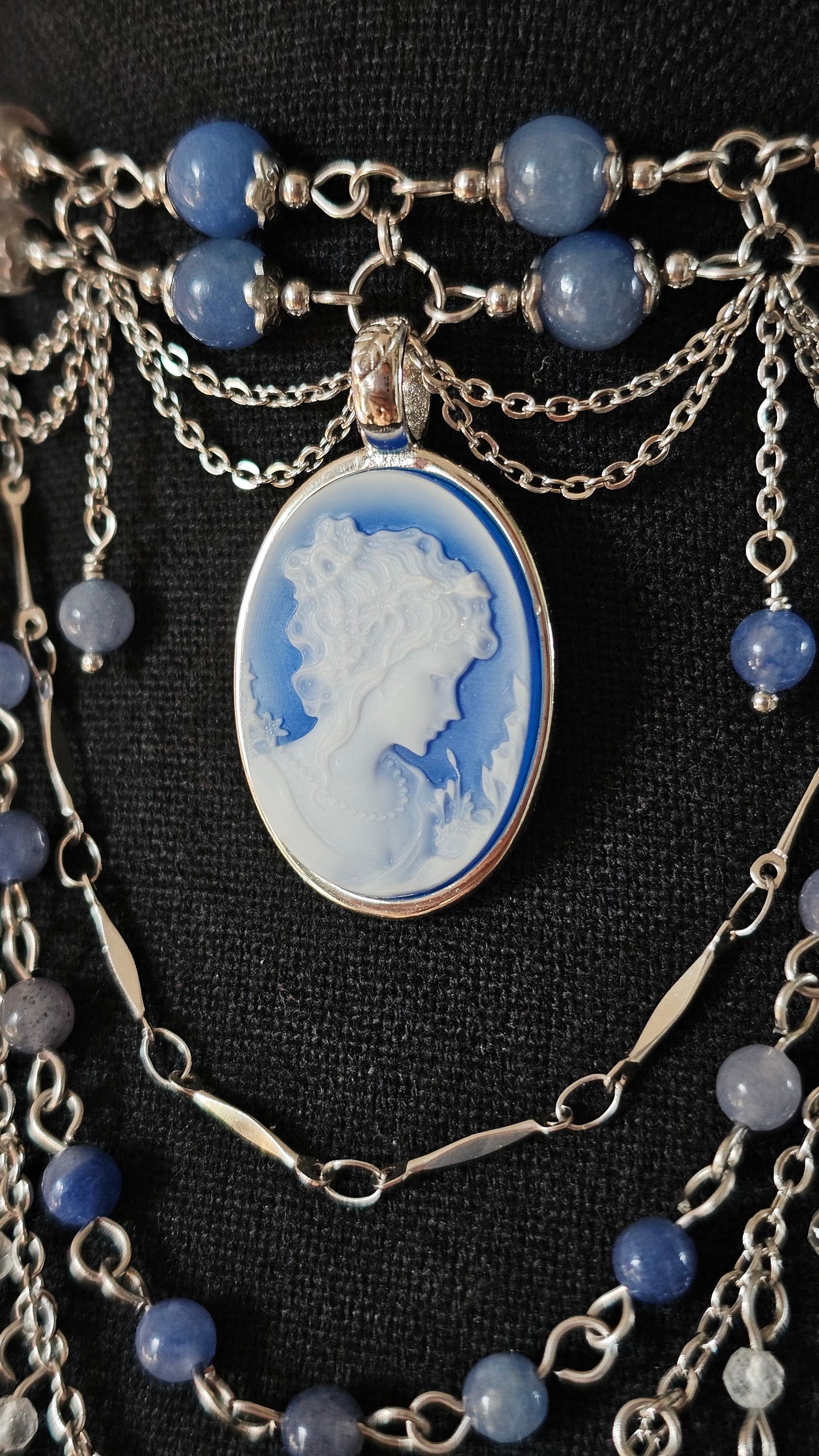 Collier « Anne » Aventurine bleue & Cristal de roche
