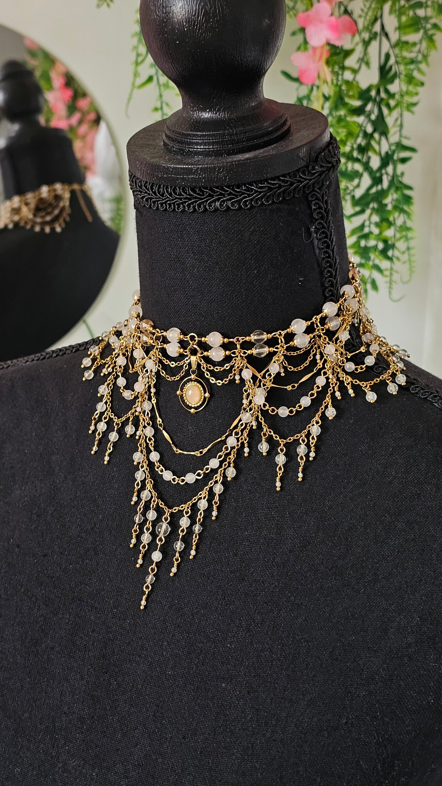 Collier "Diana" Quartz rose & Cristal de roche