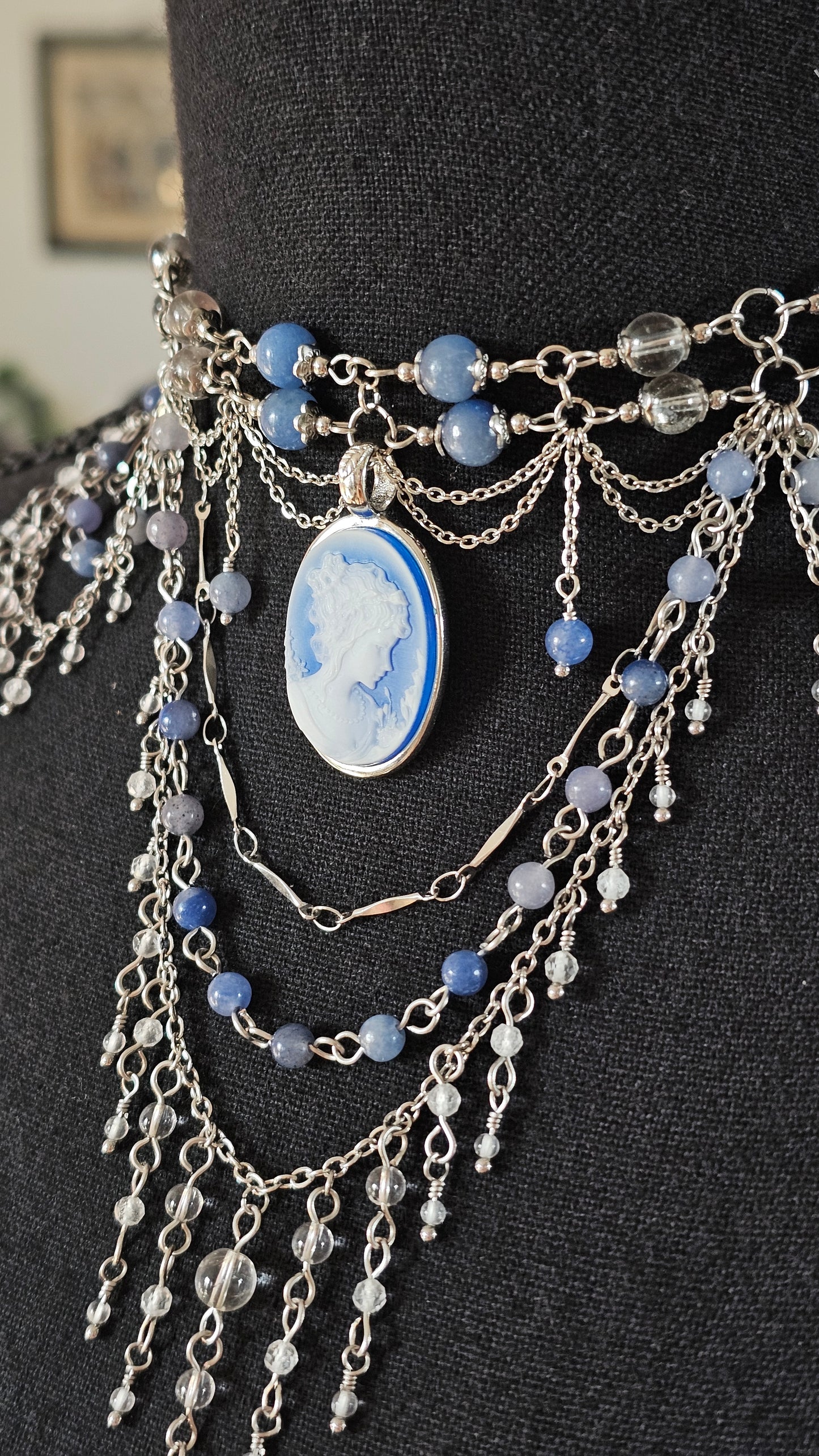 Collier « Anne » Aventurine bleue & Cristal de roche