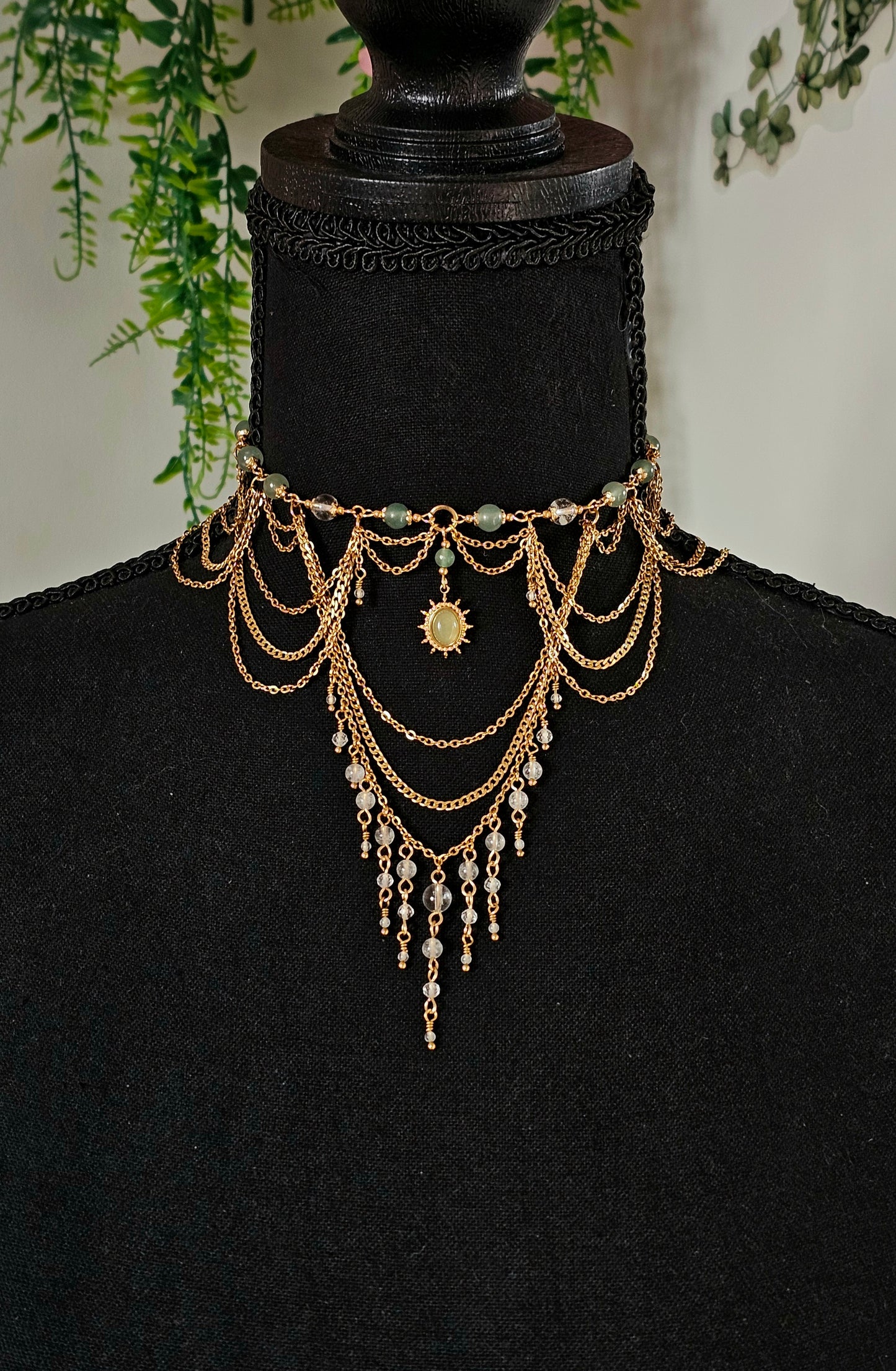 Collier "Divina" Aventurine verte & Cristal de roche