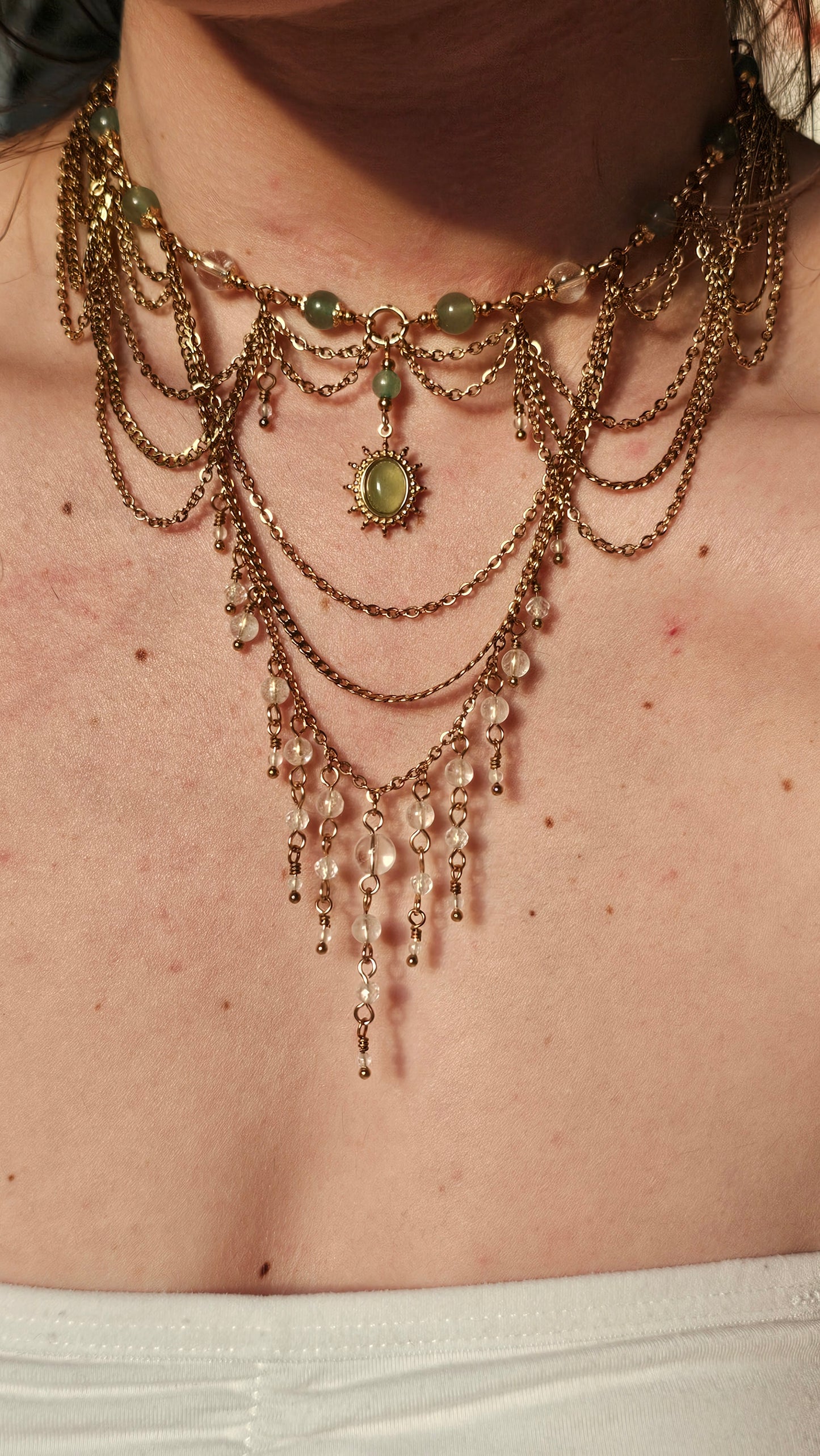 Collier "Divina" Aventurine verte & Cristal de roche