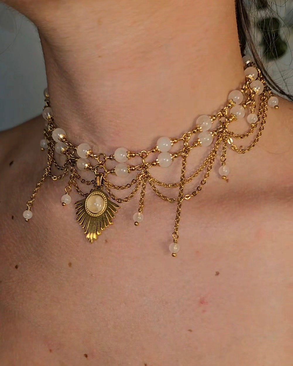 Collier "Grace" Quartz rose