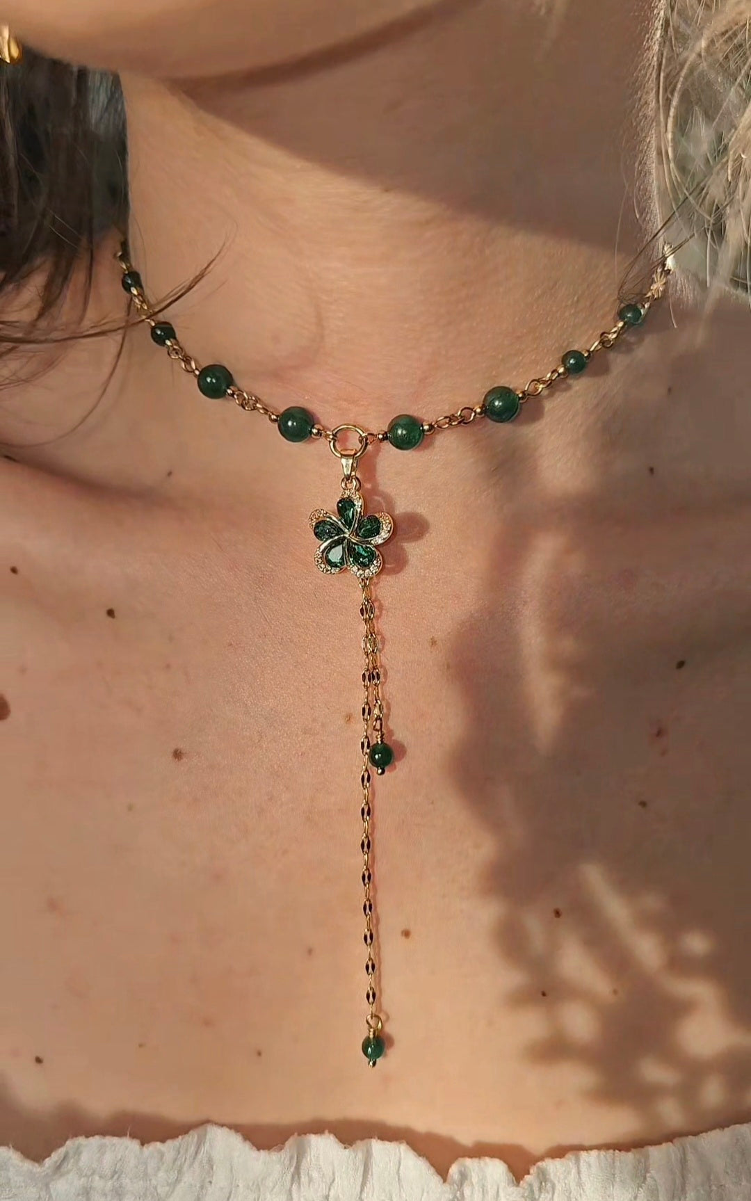 Collier "Juliane" Aventurine verte étoilée