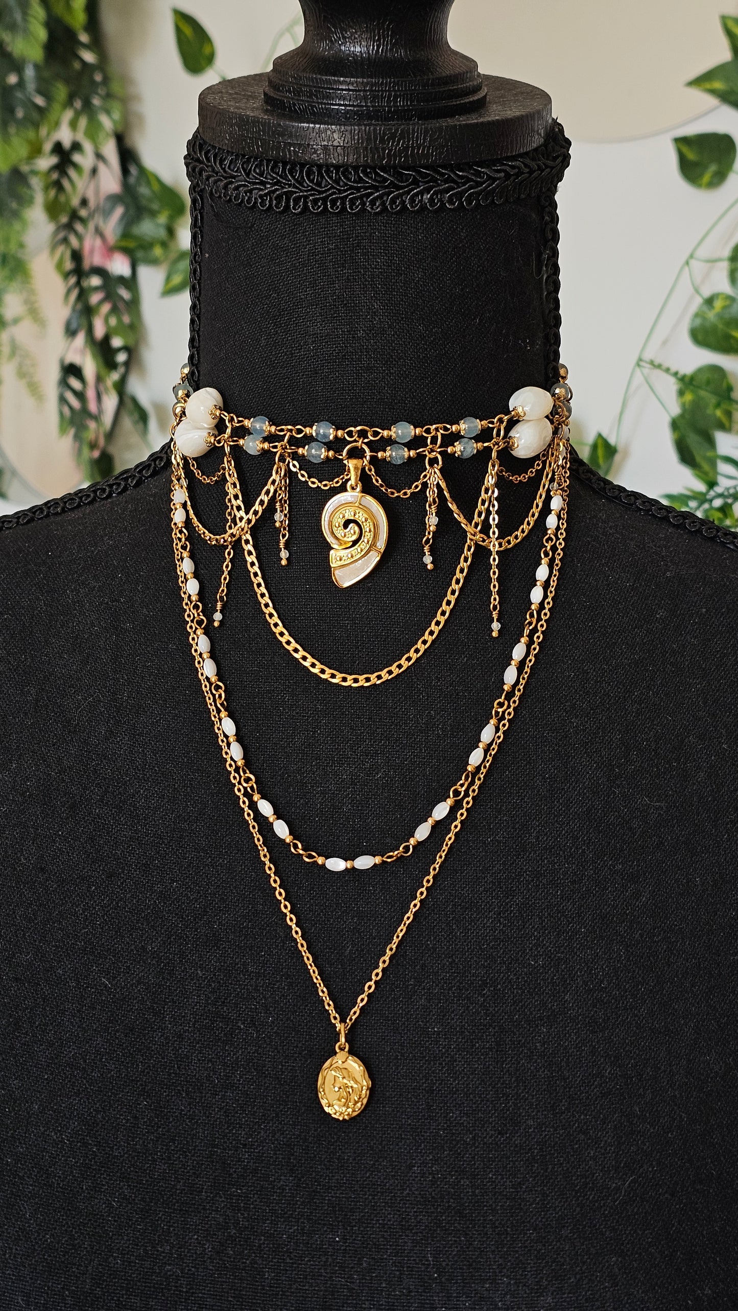 Collier "Ariel" Aigue-marine & perles nacrés