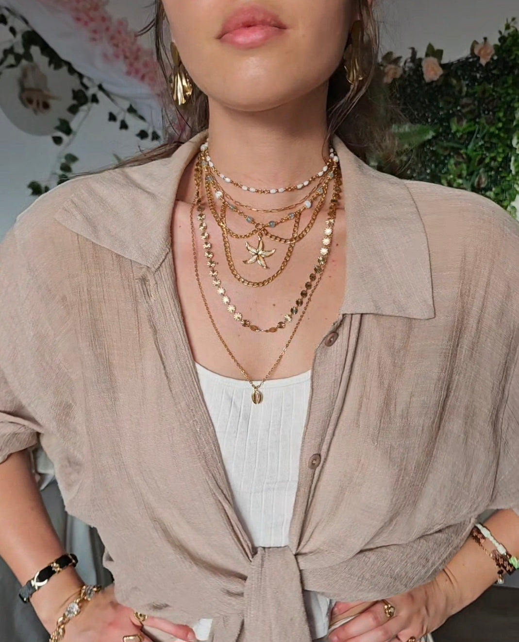 Collier Étoile de mer, Aigue-marine & perles nacrés