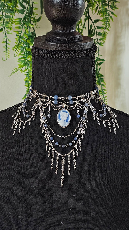Collier « Anne » Aventurine bleue & Cristal de roche