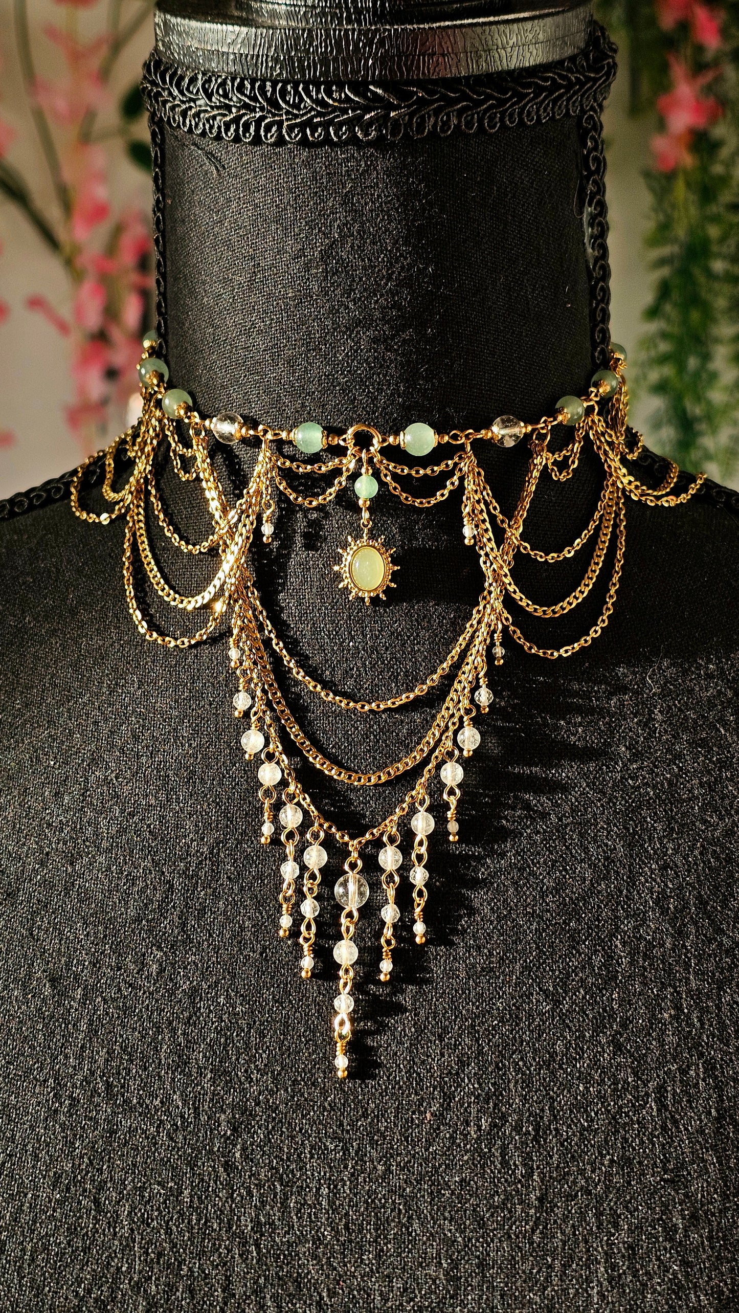 Collier "Divina" Aventurine verte & Cristal de roche