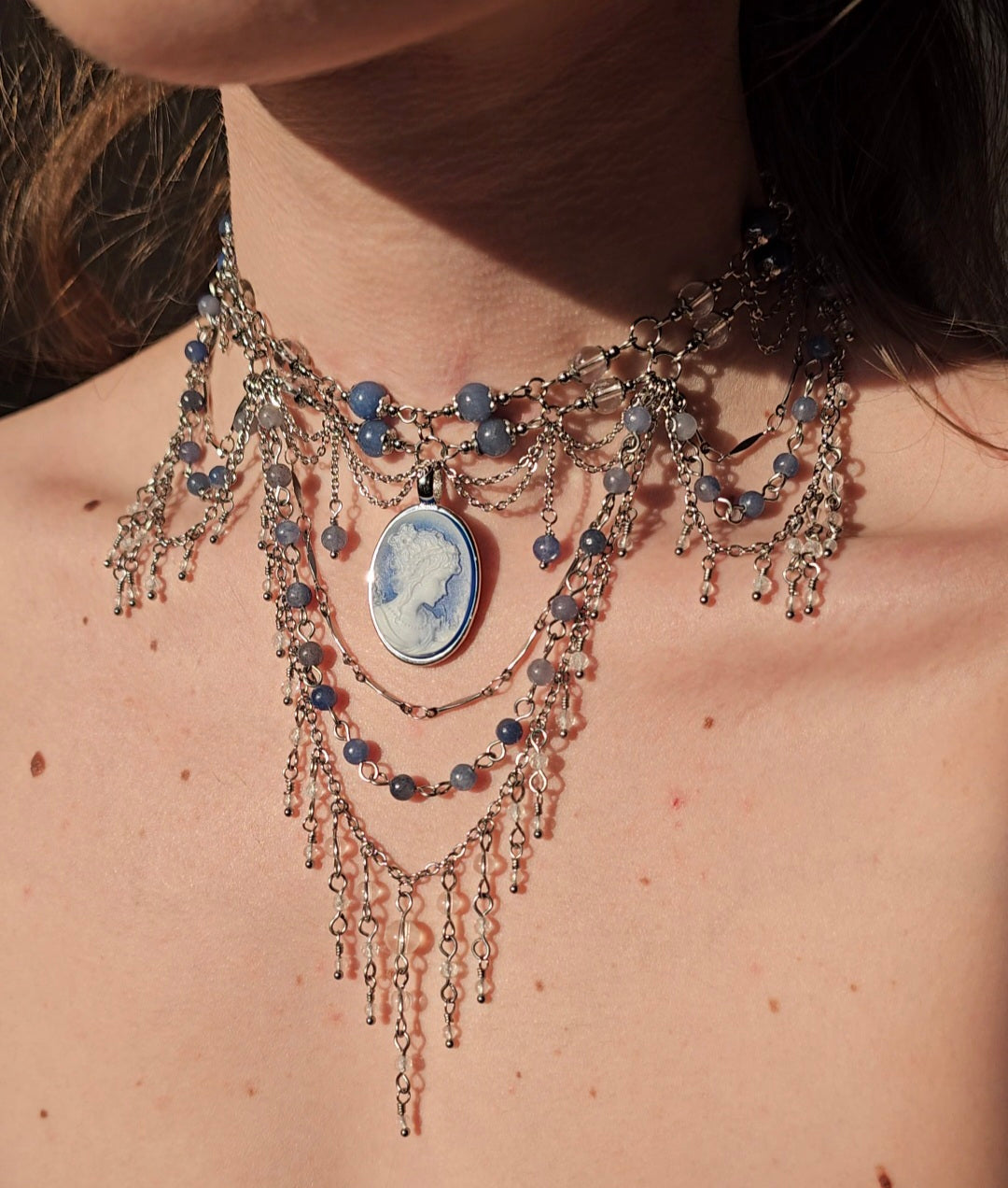 Collier « Anne » Aventurine bleue & Cristal de roche