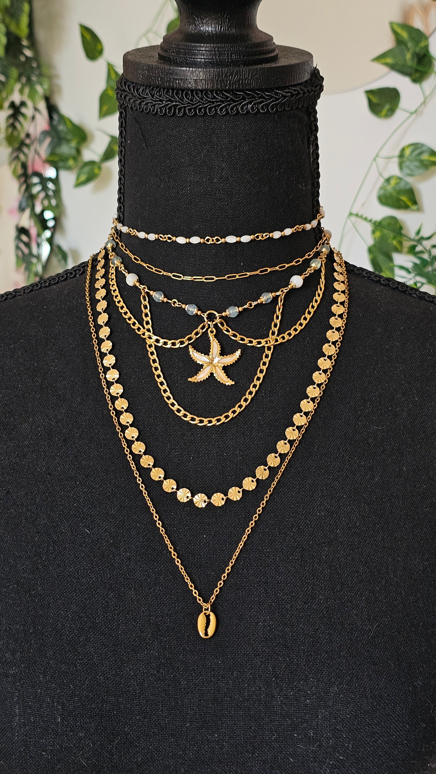 Collier Étoile de mer, Aigue-marine & perles nacrés