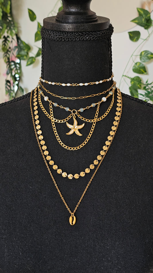 Collier Étoile de mer, Aigue-marine & perles nacrés